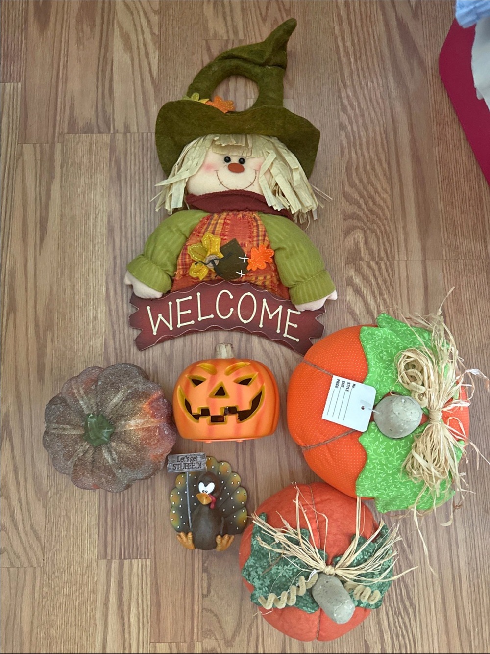 Lot of Fall Decor - Pumpkins, Scarecrow Welcome Sign
